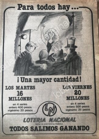 CARTEL ANTIGUO ORIGINAL DE LOTERIA NACIONAL 1970s DIBUJO DE ABEL QUEZADA /29