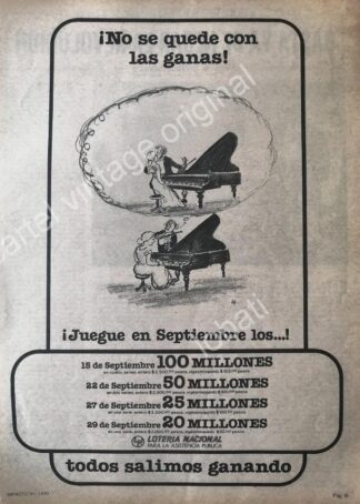 CARTEL ANTIGUO ORIGINAL DE LOTERIA NACIONAL 1970s DIBUJO DE ABEL QUEZADA /27