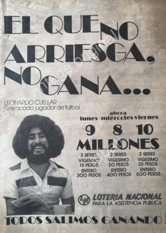 CARTEL ANTIGUO ORIGINAL DE LEONARDO CUELLAR EN LOTERIA NACIONAL. 1977 / FEP