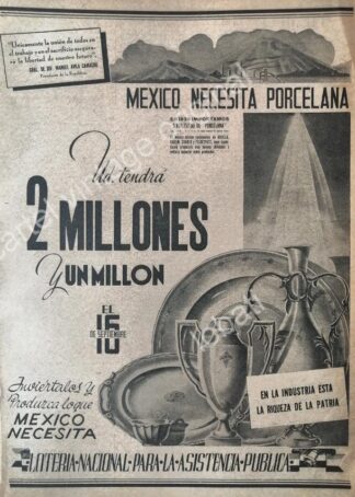 CARTEL ANTIGUO ORIGINAL DE PUBLICIDAD PATRIOTA LOTERIA NACIONAL 1942 MEXICO EN GUERRA /143