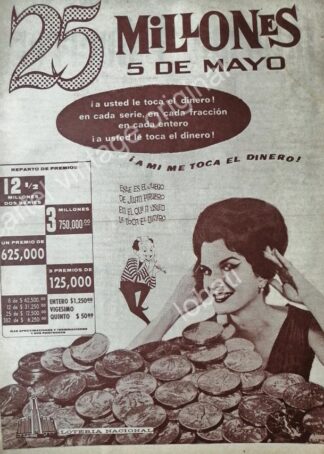 CARTEL ANTIGUO ORIGINAL DE LOTERIA NACIONAL. 1965 /22 JUAN PIRULERO