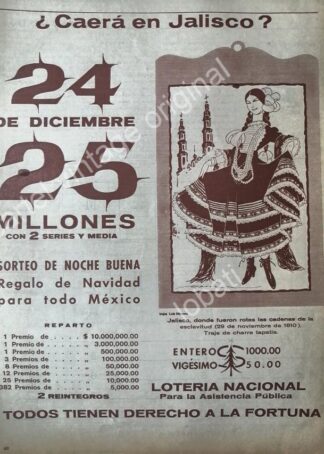 CARTEL ANTIGUO ORIGINAL DE LOTERIA NACIONAL. DUBUJO DE LUIS MARQUEZ 1970s