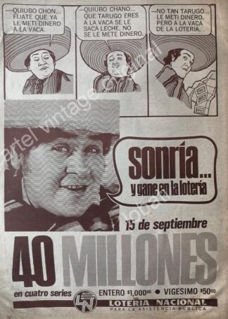 CARTEL ANTIGUO ORIGINAL DE ENRIQUE CUENCA LOS POLIVOCES LOTERIA NACIONAL 1971 /FEP