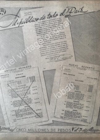 CARTEL ANTIGUO ORIGINAL DE LOTERIA NACIONAL 1947 Y CARTA DEL GENERAL. CARLOS LEAL