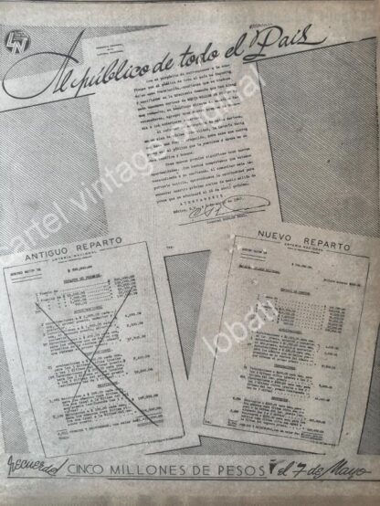 CARTEL ANTIGUO ORIGINAL DE LOTERIA NACIONAL 1947 Y CARTA DEL GENERAL. CARLOS LEAL