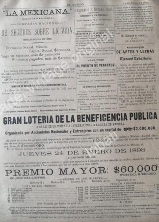 CARTEL ANTIGUO ORIGINAL DE LOTERIA NACIONAL 1895 Y OTRAS PUBLICIDADES