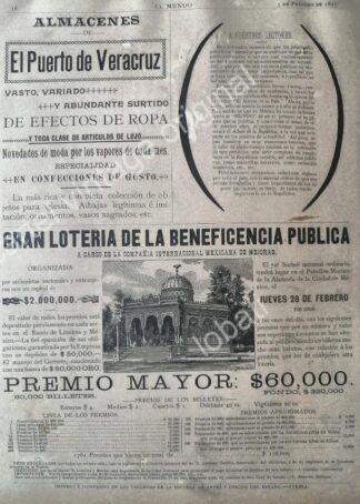 CARTEL ANTIGUO ORIGINAL DE LOTERIA NACIONAL 1895 CON EL KIOSKO MORISCO Y MAS