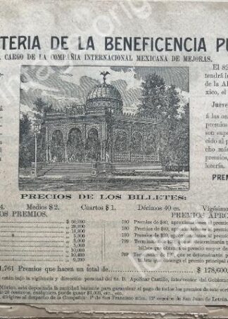 CARTEL ANTIGUO ORIGINAL DE LOTERIA NACIONAL 1895 Y EL KIOSCO MORISCO /140