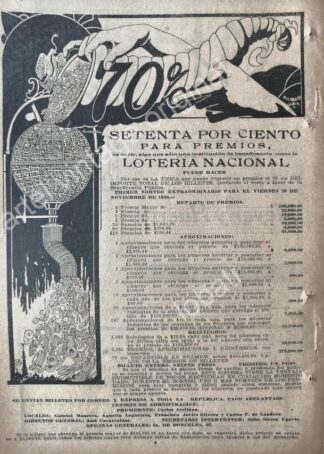 CARTEL ANTIGUO ORIGINAL DE RARO AFICHE LOTERIA NACIONAL ART NOUVEAU 1920 /138