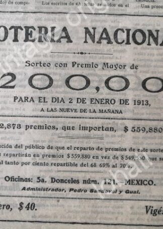 CARTEL ANTIGUO ORIGINAL DE MINI CARTEL LOTERIA NACIONAL SEPTIEMBRE 1912 /155