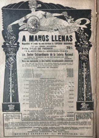 CARTEL ANTIGUO ORIGINAL DE RARO AFICHE LOTERIA NACIONAL ART NOUVEAU 1920 /137