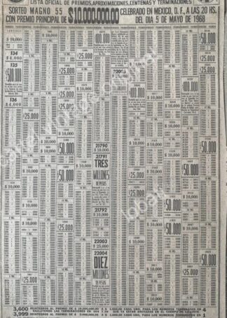 CARTEL ANTIGUO ORIGINAL DE CARTELERA DE PREMIOS LOTERIA NACIONAL 5 MAYO 1968 /123