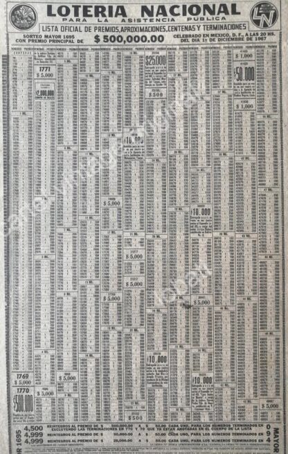 CARTEL ANTIGUO ORIGINAL DE LISTA DE PREMIOS LOTERIA NACIONAL 8 AGOSTO 1969 /132