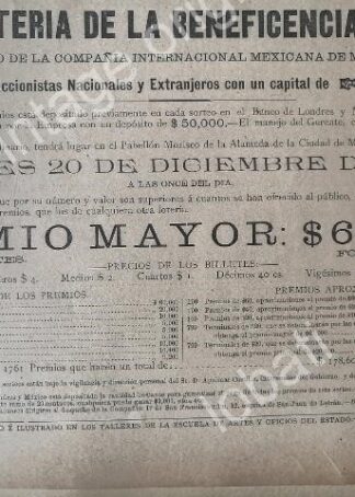 CARTEL ANTIGUO ORIGINAL DE LOTERIA NACIONAL 24 ENERO 1895 /153