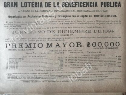 CARTEL ANTIGUO ORIGINAL DE LOTERIA NACIONAL 24 ENERO 1895 /153