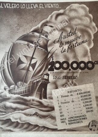 CARTEL ANTIGUO ORIGINAL DE LOTERIA NACIONAL. 1940 . DIBUJO DE LOPEZ HERRERO /107