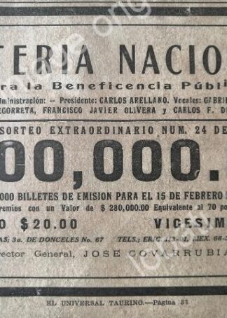 CARTEL ANTIGUO ORIGINAL DE LOTERIA NACIONAL. 1922 /106