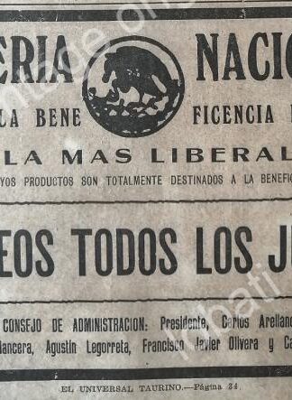 CARTEL ANTIGUO ORIGINAL DE LOTERIA NACIONAL. 1922 /105