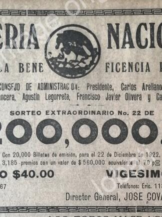 CARTEL ANTIGUO ORIGINAL DE LOTERIA NACIONAL. 1922 /104