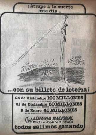 CARTEL ANTIGUO ORIGINAL DE LOTERIA NACIONAL. DIBUJO DE ABEL QUEZADA 1970s /102