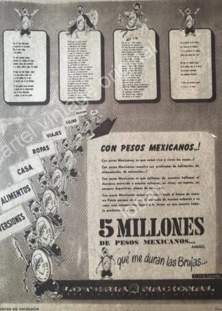 CARTEL ANTIGUO ORIGINAL DE LA LOTERIA NACIONAL 1949 /95