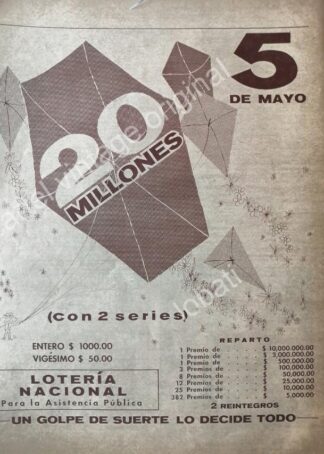 CARTEL ANTIGUO ORIGINAL DE LA LOTERIA NACIONAL 1965 /92