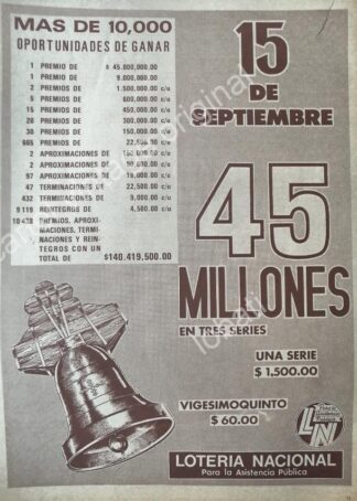 CARTEL ANTIGUO ORIGINAL DE LA LOTERIA NACIONAL 1970 /89
