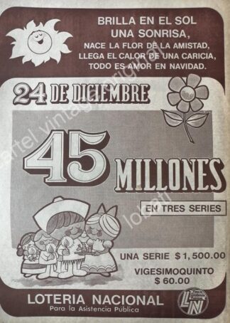 CARTEL ANTIGUO ORIGINAL DE LA LOTERIA NACIONAL 1972 / 85