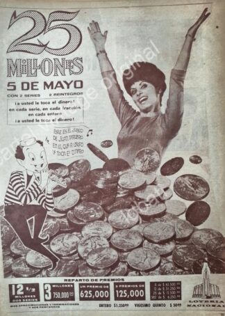 CARTEL ANTIGUO ORIGINAL DE LA LOTERIA NACIONAL 1965 / 74