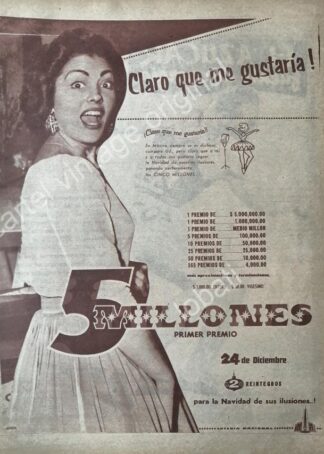 CARTEL ANTIGUO ORIGINAL DE LA LOTERIA NACIONAL 1956 / 72