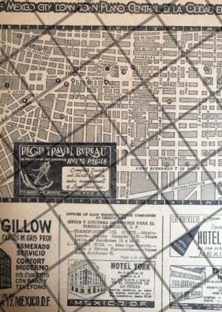 AFICHE ANTIGUO PLANO TURISTICO HOTEL REGIS Y MAS 1950s