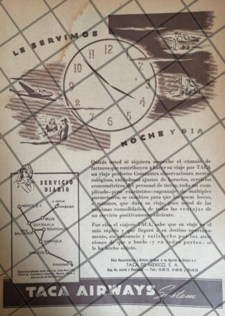 CARTEL PUBLICITARIO AEROLINEAS TACA 1944 /7