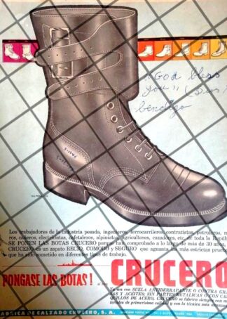 CARTEL PUBLICITARIO RETRO FABRICA DE CALZADO CRUCERO 1959
