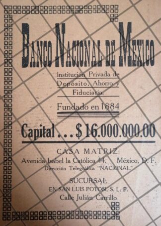 PUBLICIDAD ANTIGUA BANAMEX 1933 / 177
