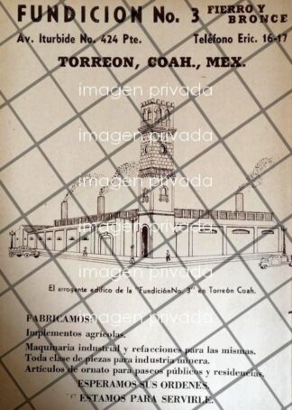 AFICHE RETRO CIA. FUNDIDORA DE TORREON 1937
