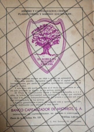 PUBLICIDAD RETRO BANCO CAPITALIZADOR DE AHORROS 1960s
