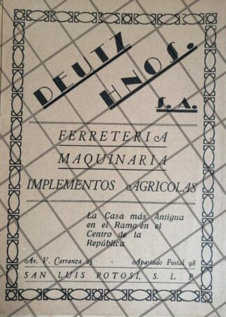 AFICHE RETRO CASA DEUTZ HNOS. 1939 S. LUIS POTOSI