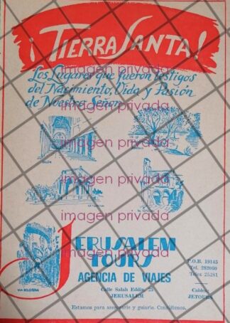 AFICHE ANTIGUO JERUSALEM TOURS 1950s /RARO