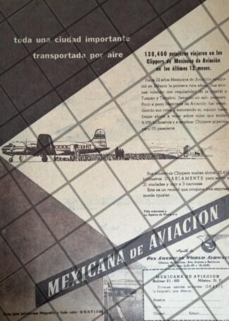 AFICHE ANTIGUO AEROLINEA MEXICANA DE AVIACION 1947