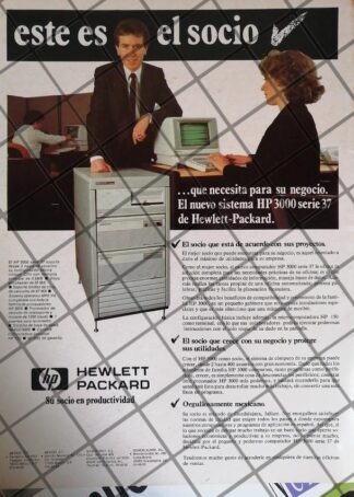 CARTEL PUBLICITARIO RETRO HEWLET PACCKARD HP3000 1985