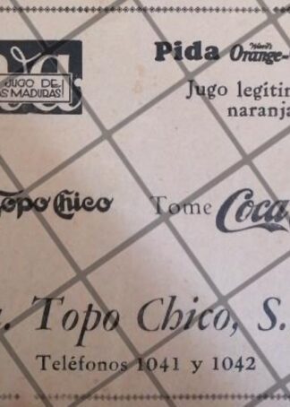 AFICHE ANTIGUO CIA. TOPO CHICO DE MONTERREY 1929