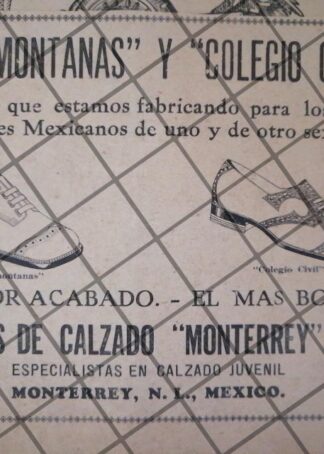 AFICHE ANTIGUO FABRICAS DE CALZADO MONTERREY. 1929