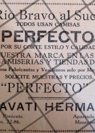 AFICHE RETRO CAMISAS PERFECTO, CANAVATI HERMANOS 1929