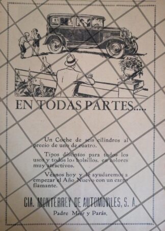 AFICHE RETRO COMPAÑIA MONTERREY DE AUTOMOVILES 1929