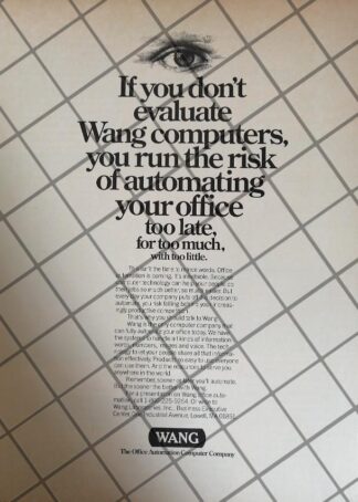 CARTEL PUBLICITARIO RETRO COMPUTADORAS WANG 1992