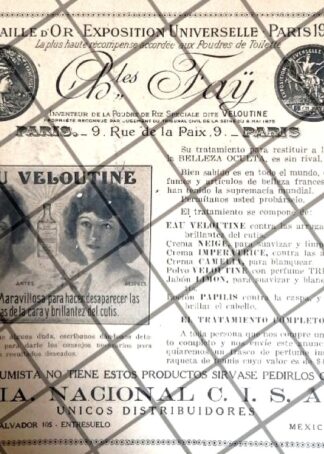 PUBLICIDAD ANTIGUA AGUA VELOUTINE 1922 CHARLES FAY