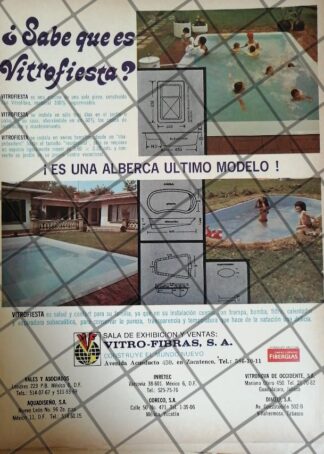 CARTEL PUBLICITARIO RETRO, ALBERCAS. VITRO FIBRAS S.A. 1970s