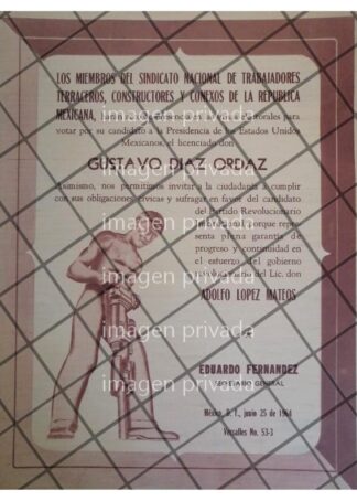 AFICHE POLITICO RETRO. SINDICATO DE TERRACEROS Y S. 1964