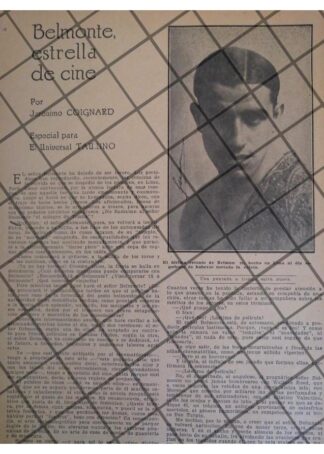 AFICHE RETRO JUAN BELMONTE INCURSIONA EN EL CINE 1922