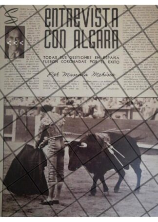 AFICHE RETRO EMPRESARIO TAURINO ATONIO ALGARA 1944
